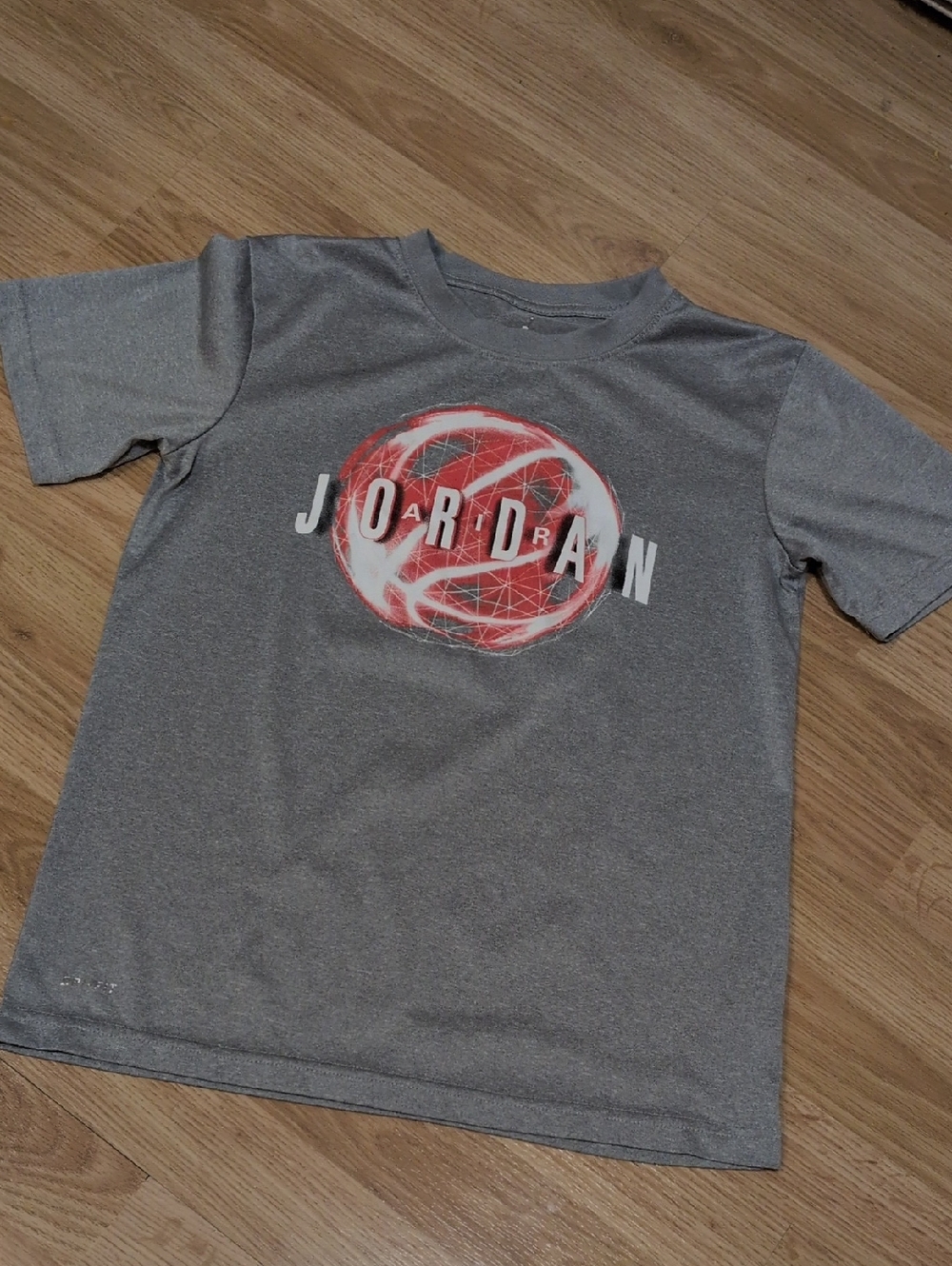 Jordan Gray Short-Sleeve Tee with Red Basketball Graphic